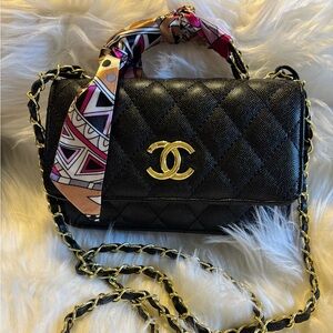 Fashion Black Quilted Top Handle Bag with Chain